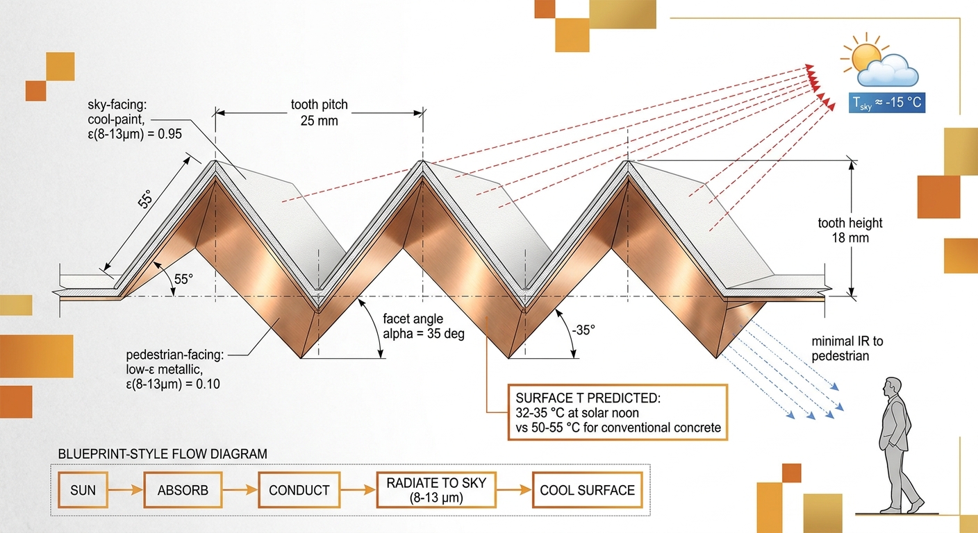 Annotated cross-section of three sawtooth ridges with material call-outs